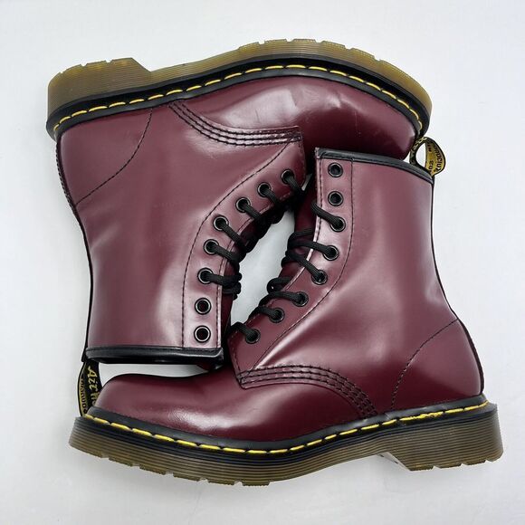 Dr. Martens 1460 Smooth Leather Lace Up Ankle Boots Cherry Red Size 7 Comfy Shoe - Picture 7 of 10